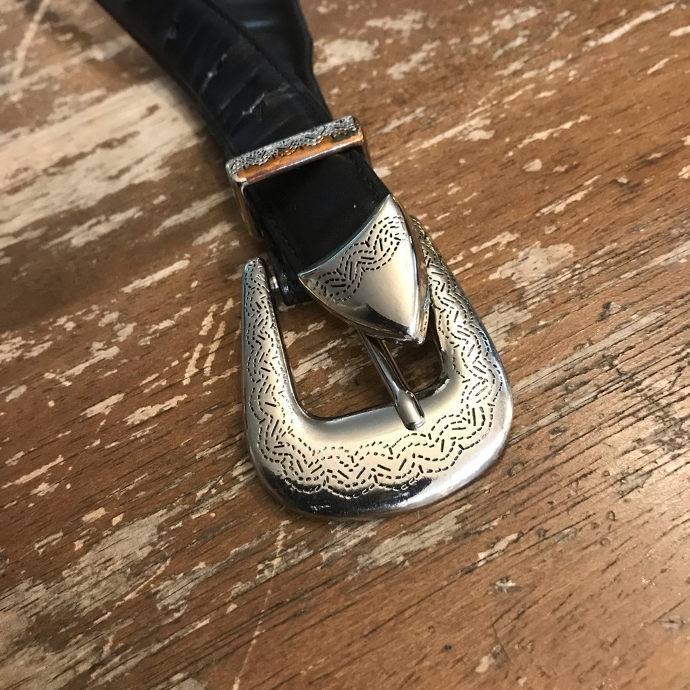 Western BOHO Black Leather Belt with Silver Buckle